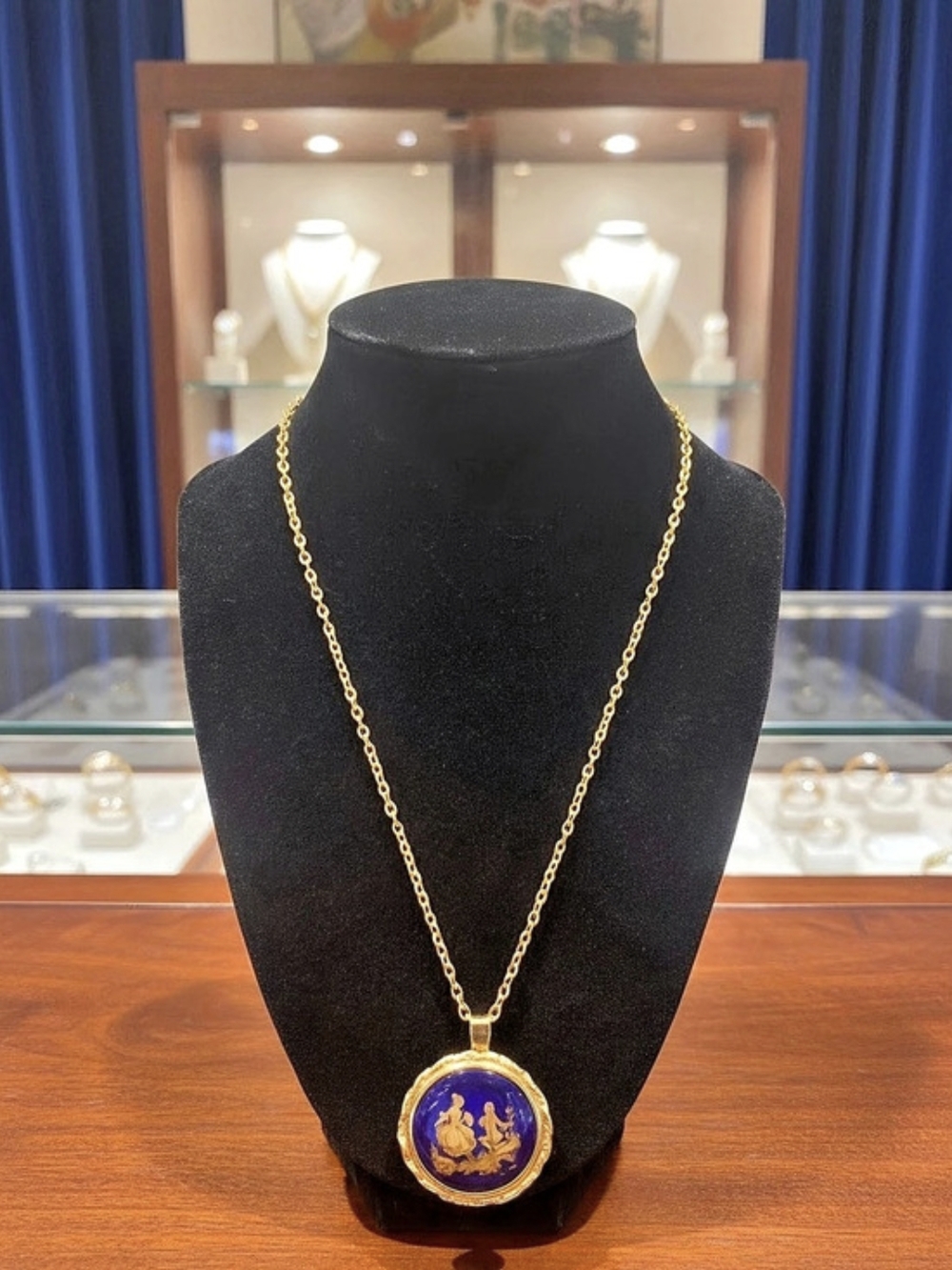 Gold-Tone Blue Pendant Necklace
